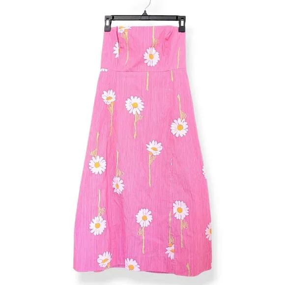 Lilly Pulitzer pink white daisies boned corset strapless tie back dress Ws 6 - Picture 2 of 9